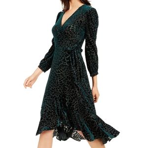 Calvin Klein Leopard Print Velvet Wrap Dress